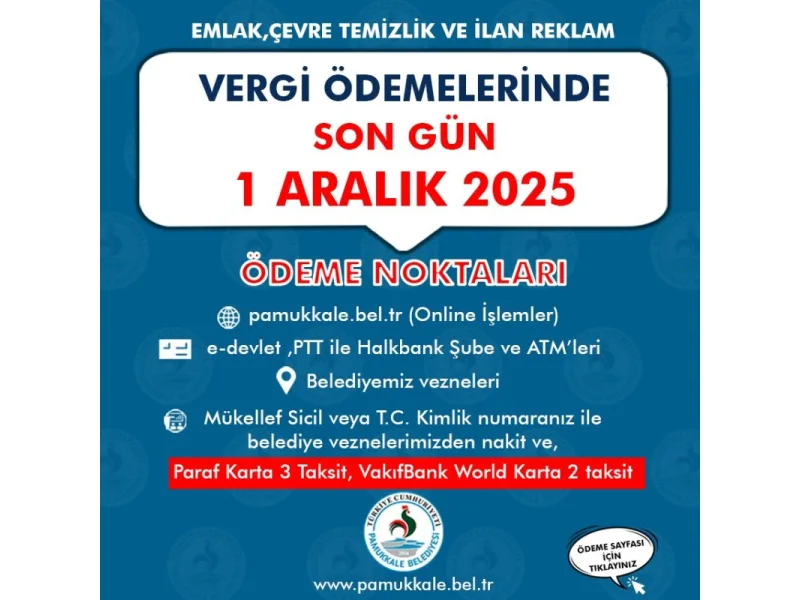Pamukkale Belediye Başkanlığı Mükelleflere Vergi Ödeme Duyurusu