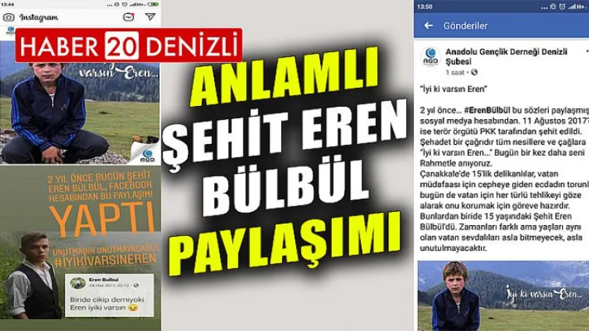 Denizli Agd’den Anlamlı Şehit Eren Bülbül Paylaşımı