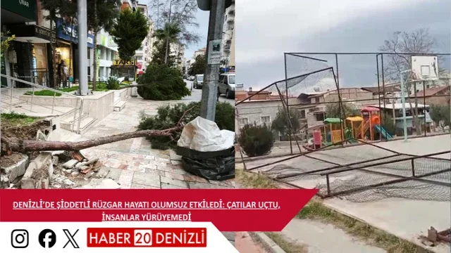 Denizli’de şiddetli rüzgar hayatı olumsuz etkiledi: çatılar uçtu, insanlar yürüyemedi