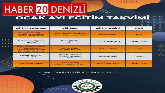 Denizli Organize Sanayi Bölgesi Müdürlüğü Ocak Ayı Eğitim Takvimi