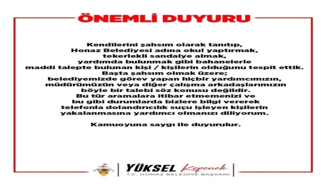 Başkan Kepenek dolandırıcılara karşı uyarıda bulundu
