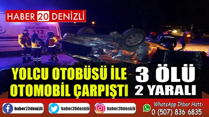 Yolcu otobüsü ile otomobil çarpıştı