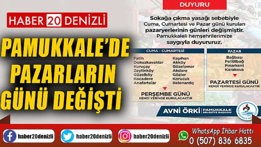 Pamukkale’de Pazarların Günü Değişti