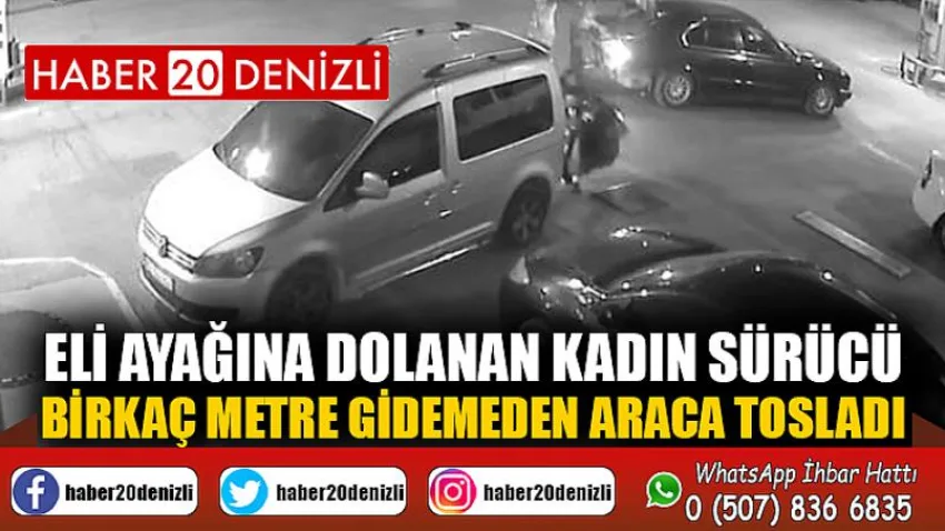 Eli ayağına dolanan kadın sürücü birkaç metre gidemeden araca tosladı